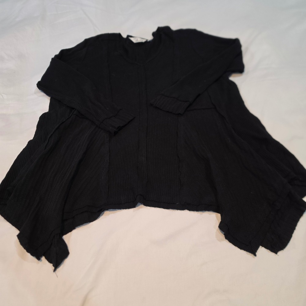 Caffe Marrakesh Tunic Top Womens 1X Black Excellent Ribbed Handkerchief Hem Boho